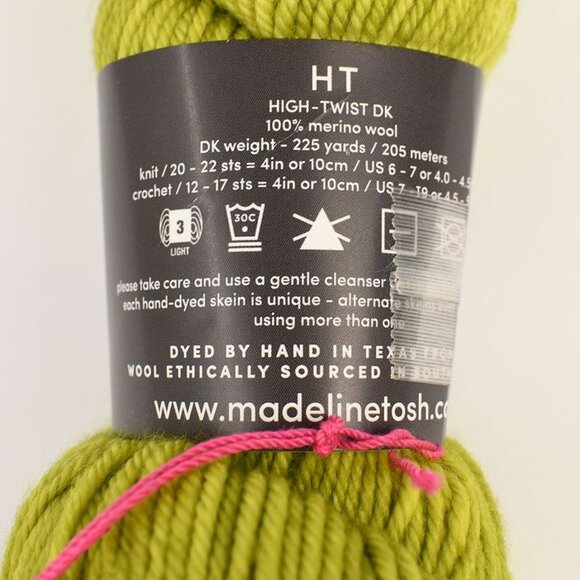 MadelineTosh High-Twist DK Yarn 100% Merino Wool 225 Yards Hand Dyed Grasshopper - Picture 3 of 3